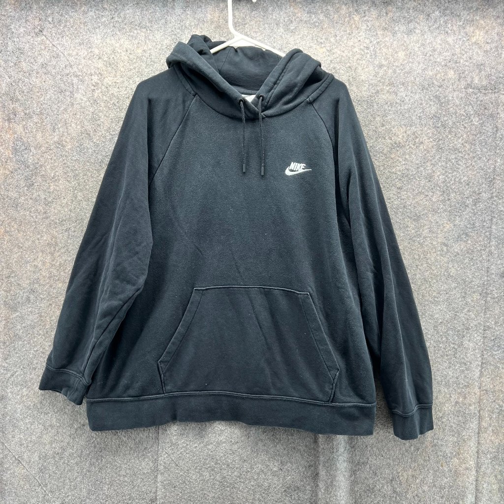 Nike Sweater Women 2x Black Pullover Hooded Swoosh Sportwear Essential Fleece